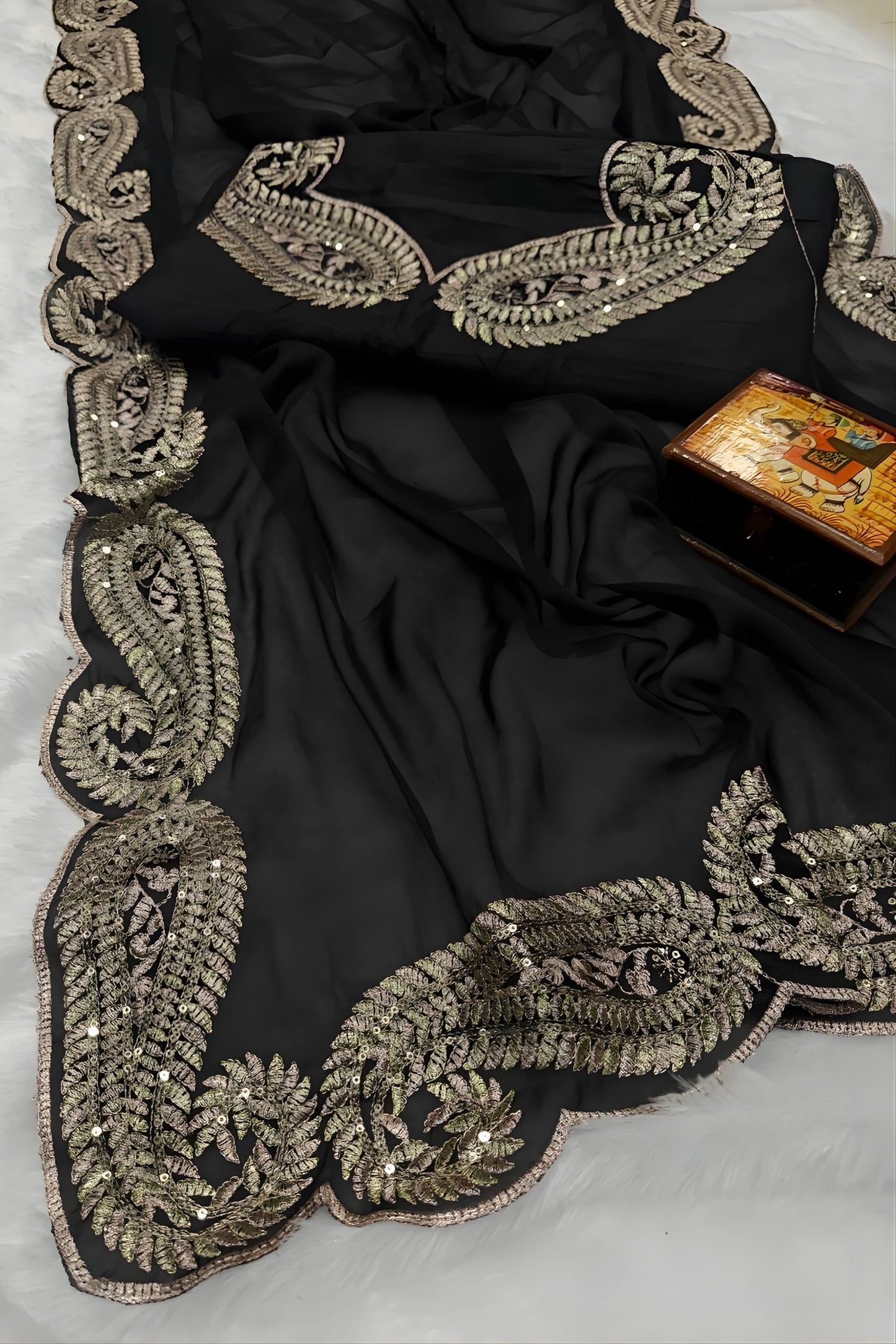Luxury Black Rangoli Silk Saree Heavy Sequins Embroidery Work for Wedding