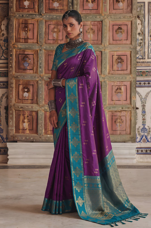 Royal Purple Soft Silk Woven Designer Saree for Women