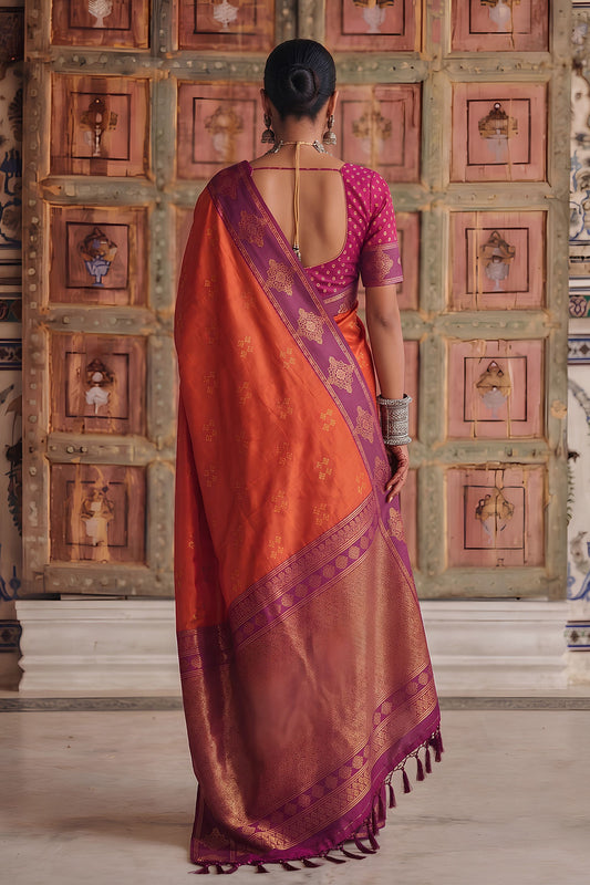 Royal Orange Soft Silk Woven Designer Saree for Women