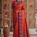 Royal Orange Soft Silk Woven Designer Saree for Women