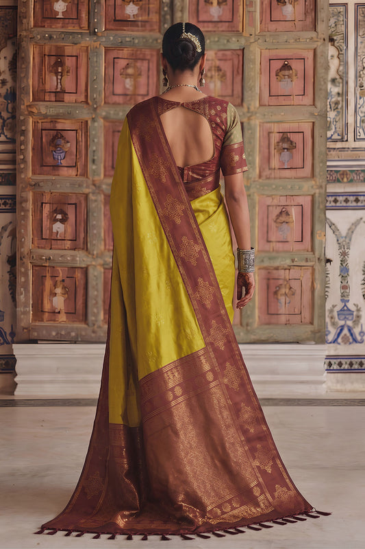Graceful Mustard Yellow Soft Silk Woven Designer Saree for Women