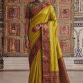 Graceful Mustard Yellow Soft Silk Woven Designer Saree for Women
