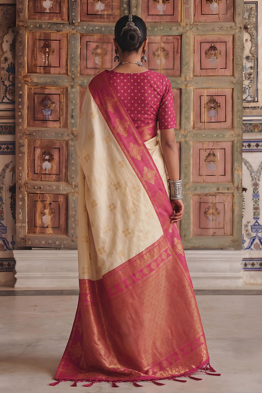 Elegant Cream Soft Silk Woven Designer Saree for Women