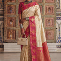 Elegant Cream Soft Silk Woven Designer Saree for Women