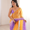 Elegant Mustard Yellow Fendy Satin Embroidery Work Saree for Women