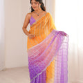 Elegant Mustard Yellow Fendy Satin Embroidery Work Saree for Women