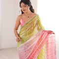 Graceful Green Fendy Satin Traditional Embroidery Saree for Women