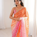 Premium Orange Fendy Satin Embroidery Work Saree for Women