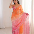Premium Orange Fendy Satin Embroidery Work Saree for Women