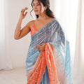 Luxury Sky Blue Fendy Satin Embroidery Saree for Women