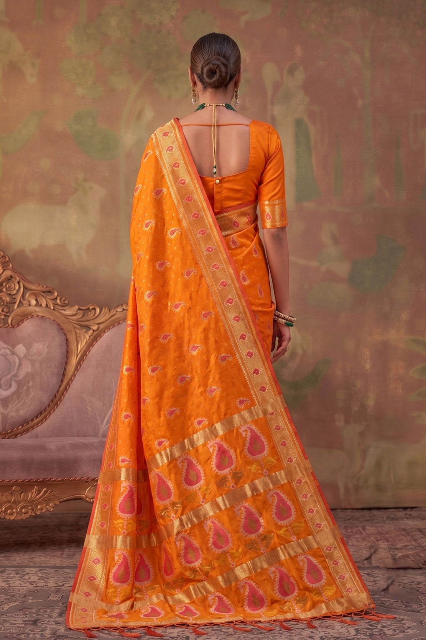 Vibrant Orange Soft Silk Woven Jacquard Designer Saree for Women