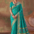 Stunning Teal Green Soft Silk Woven Jacquard Border for Women