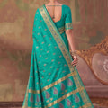 Stunning Teal Green Soft Silk Woven Jacquard Border for Women