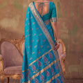 Royal Teal Blue Soft Silk Woven Jacquard Designer Saree for Women