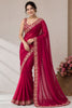 Elegant Rani Pink Pure Blooming Vichitra Embroidery Cut Work Border Saree