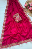 Elegant Rani Pink Pure Blooming Vichitra Embroidery Cut Work Border Saree