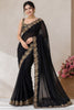 Premium Black Pure Blooming Vichitra Embroidery Cut Work Border Designer Saree