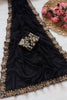 Premium Black Pure Blooming Vichitra Embroidery Cut Work Border Designer Saree
