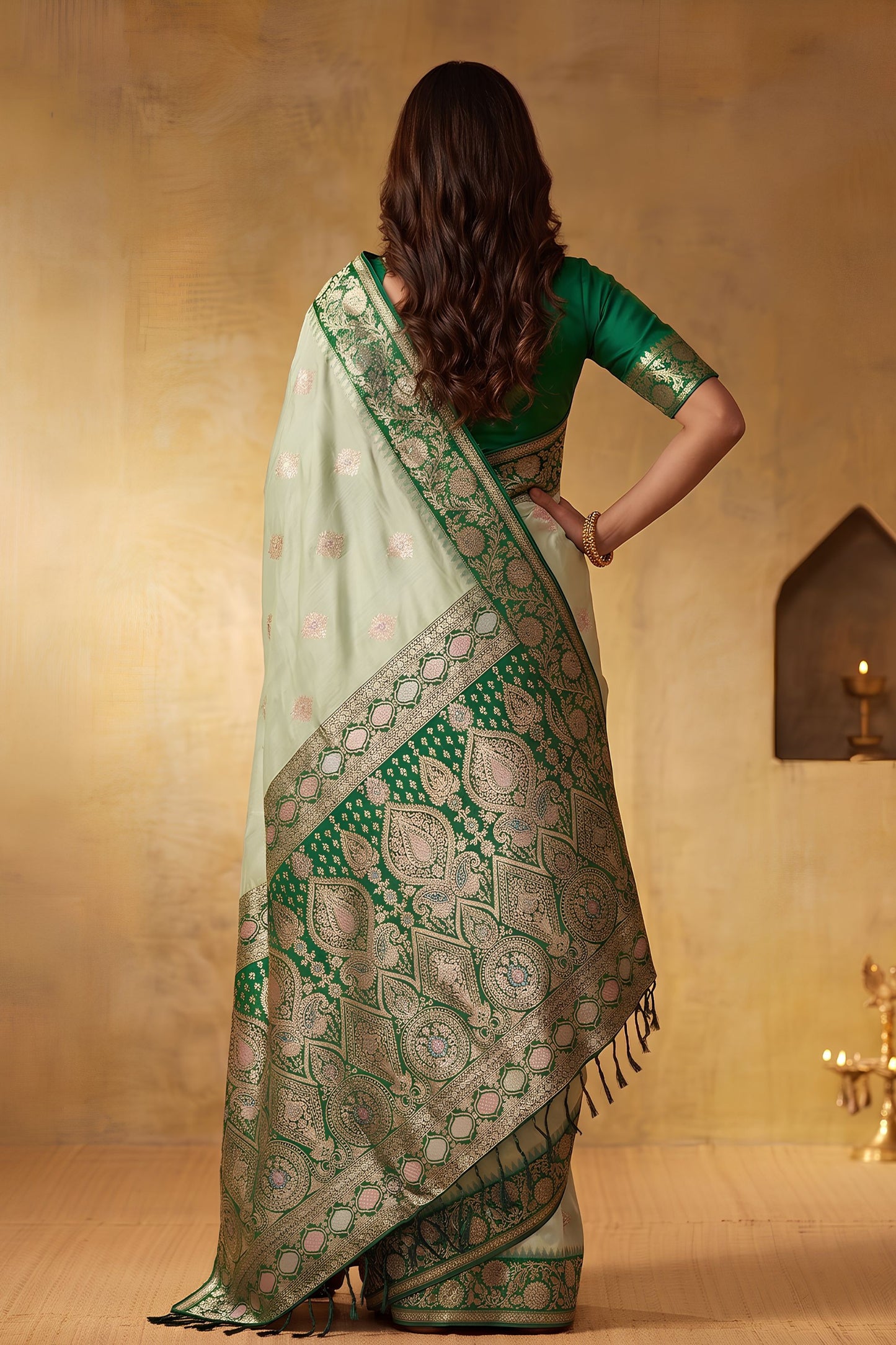 Graceful Sea Green Silk Blend Woven Jari Designer Saree for Women