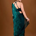 Graceful Teal Green Space Silk Floral Print Designer Saree for Women