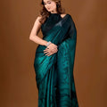 Graceful Teal Green Space Silk Floral Print Designer Saree for Women