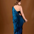 Royal Blue Space Silk Floral Print With Zarkan Border Work Saree for Women