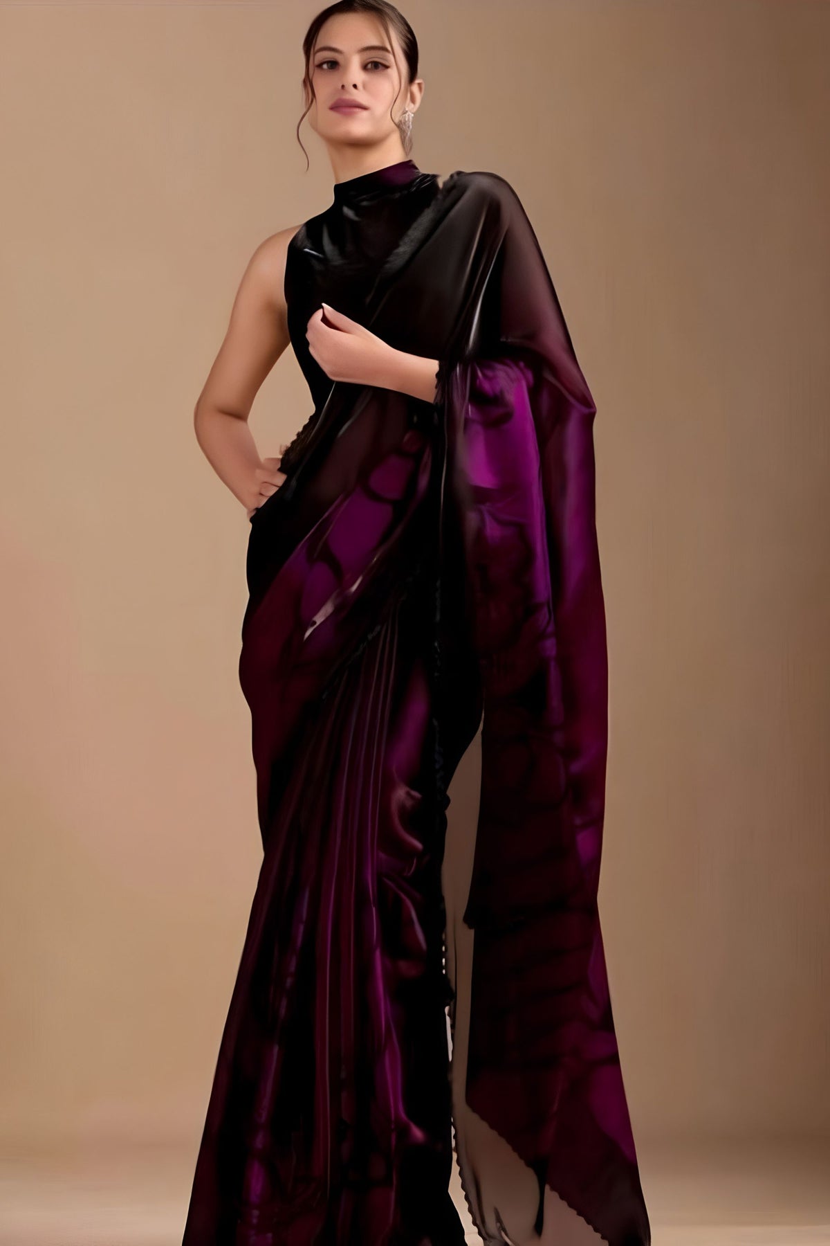 Stylish Wine Space Silk Floral Print Designer Saree for Women