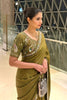 Stunning Olive Green Fendy Satin Silk Embroidery Work Saree