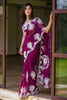 Stunning Wine Organza Silk Thread Embroidery Work and Cutwork Border Saree for Women