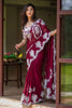 Lovely Wine Organza Silk Designer Saree Thread Embroidery Work and Cutwork Border for Women