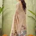 Stunning Beige Ghicha Cotton Woven Swan Lotus Designer Saree for Women