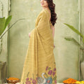 Amazing Mustard Yellow Ghicha Cotton Woven Swan Lotus Designer Saree for Women