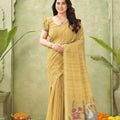 Amazing Mustard Yellow Ghicha Cotton Woven Swan Lotus Designer Saree for Women