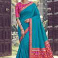 Stylish Teal Blue Silk Woven Designer Saree for Women