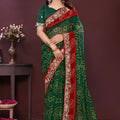 Premium Bottle Green Georgette Digital Print Saree with Embroidery Work for Women