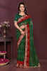 Premium Bottle Green Georgette Digital Print Saree with Embroidery Work for Women