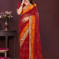 Lovely Maroon Georgette Digital Print Saree with Embroidery Work for Women