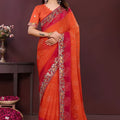 Vibrant Orange Georgette Digital Print Saree with Embroidery Work for Women
