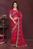 Beautiful Rani Pink Georgette Digital Print Saree with Embroidery Work for Women