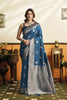 Elegant Steel Blue Soft Silk Woven Jacquard Designer Saree for Women