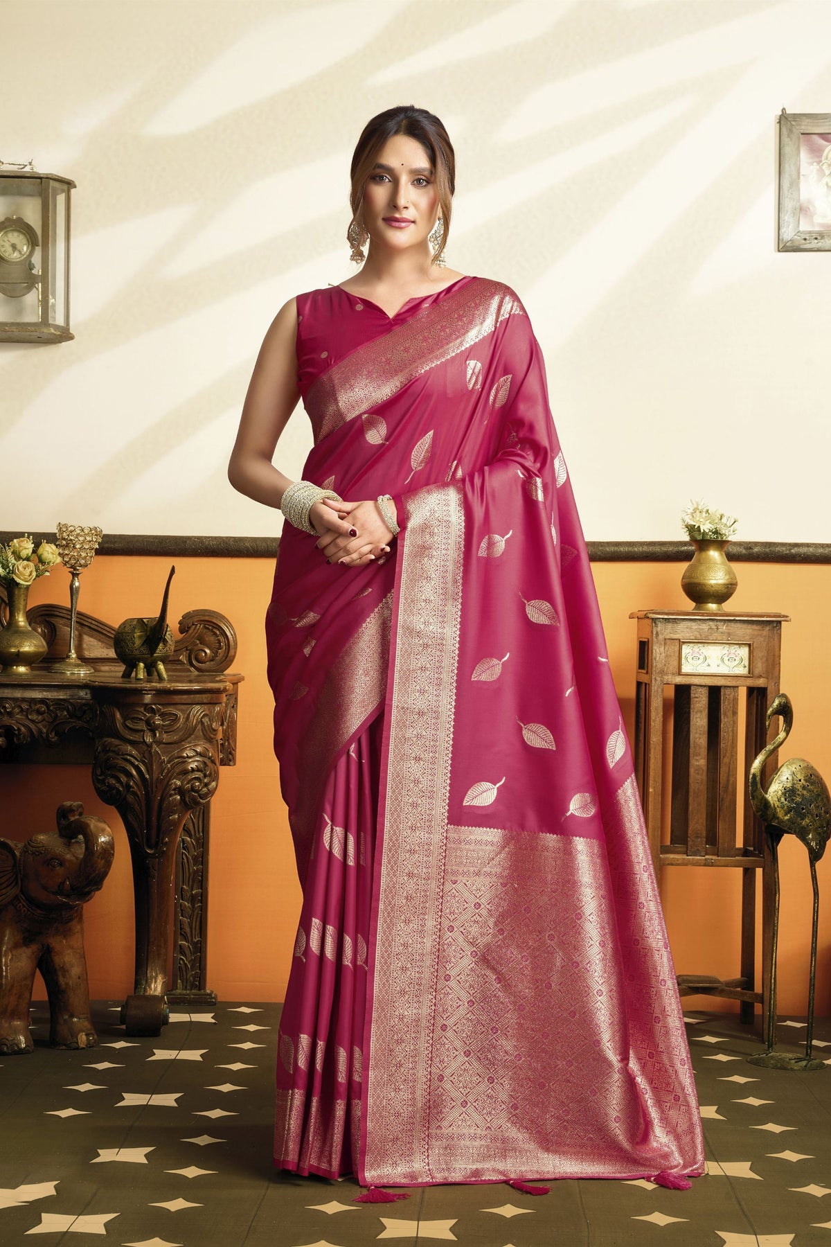 Exquisite Rani Pink Soft Silk Woven Jacquard Designer Saree for Women