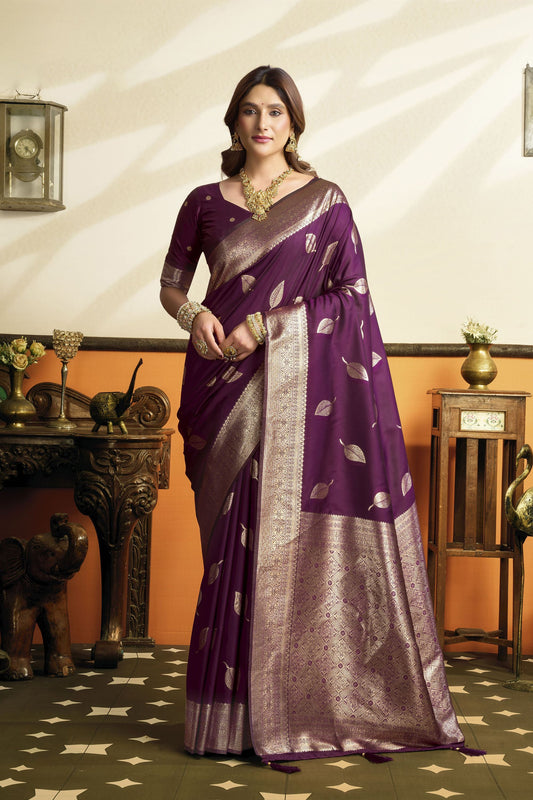 Majestic Purple Soft Silk Woven Jacquard Designer Saree for Women