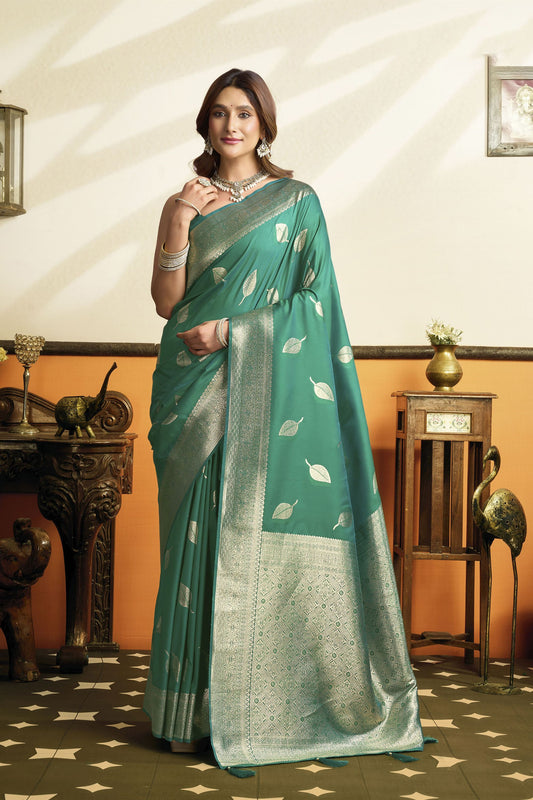 Graceful Sea Green Soft Silk Woven Jacquard Designer Saree for Women