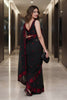 Stunning Black Soft Georgette Saree with Red Floral Embroidery and Cutwork Border for Women