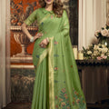 Exquisite Green Pure Cotton Woven Designer Saree with Floral Print and Zari Border for Women