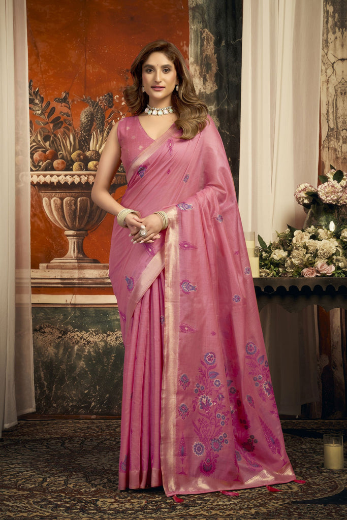 Charming Pink Pure Cotton Woven Designer Saree for Women