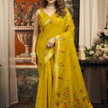 Vibrant Mustard Yellow Pure Cotton Woven Saree for Women