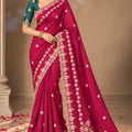 Exquisite Rani Pink Pure Chinon Silk Saree with Embroidery Work for Women