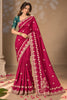 Exquisite Rani Pink Pure Chinon Silk Saree with Embroidery Work for Women