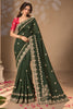 Elegant Dark Green Pure Chinon Silk Saree with Embroidery Work for Women